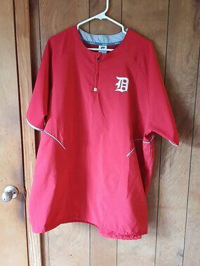 Russell Athletic Detroit Tigers Pullover Jacket XL Red Short Sleeve 1/4 Zip MLB
